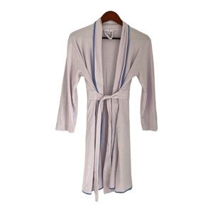 Lake Robe Women’s Sz Small Pima Cotton Purple White Stripes Pockets Belted